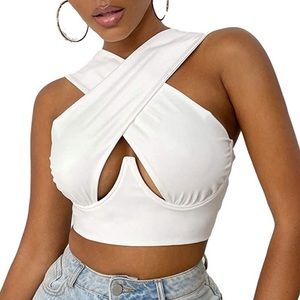 Shein Crisscross Cut Out Halter Wrap Crop Top